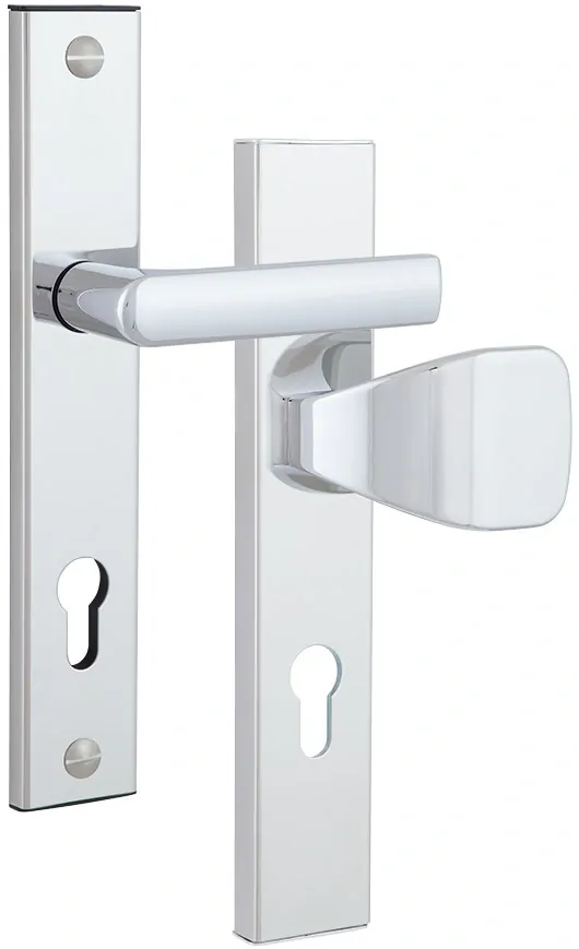 Bezpečnostní dveřní kování ROSTEX 802 bez krytu 90 mm klika/madlo chrom lesklý