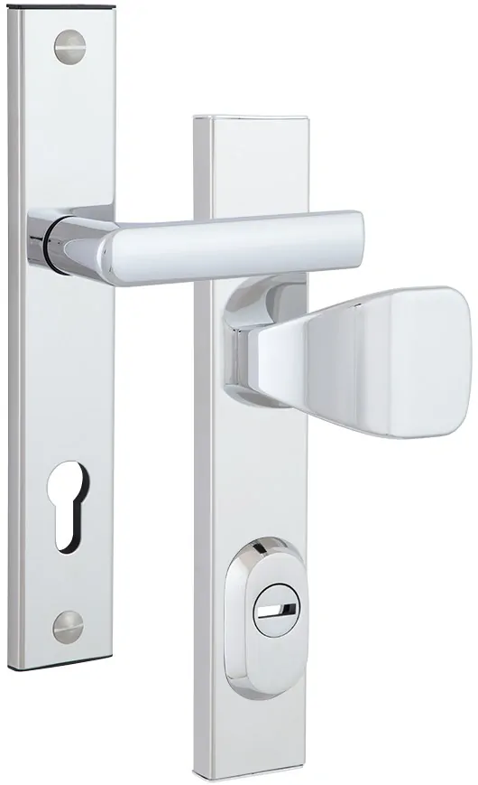 Bezpečnostní dveřní kování ROSTEX R1 s krytem 90 mm klika/madlo chrom lesklý
