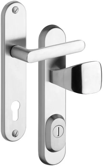 Bezpečnostní dveřní kování ROSTEX R1/O EXCLUSIVE s krytem 90 mm klika/madlo nerez matný