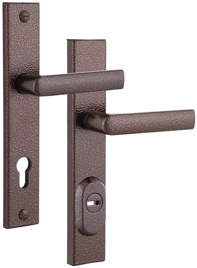 Bezpečnostní dveřní kování ROSTEX R4 s krytem 72 mm klika/klika antická hnědá