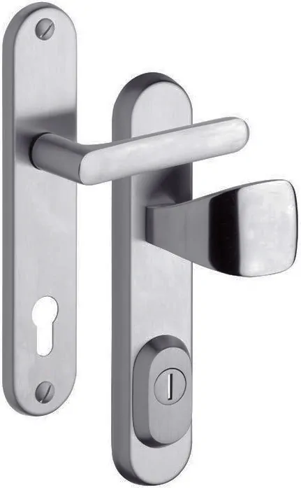 Bezpečnostní dveřní kování ROSTEX R1/O EXCLUSIVE s krytem 72 mm klika/madlo chrom saténový