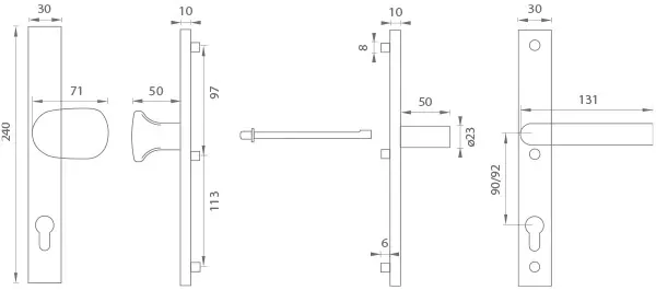 Bezpečnostní dveřní kování WA FELIX H2 bez krytu 90 mm klika/klika bílá