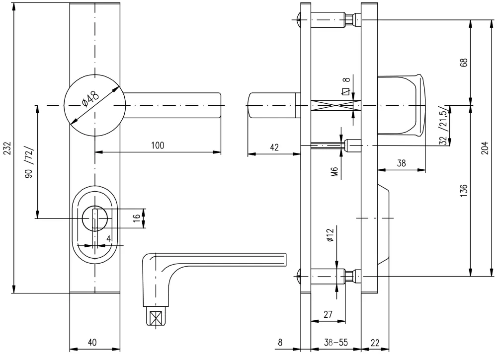 Bezpečnostní dveřní kování ROSTEX R4 s krytem 72 mm klika/klika chrom lesklý