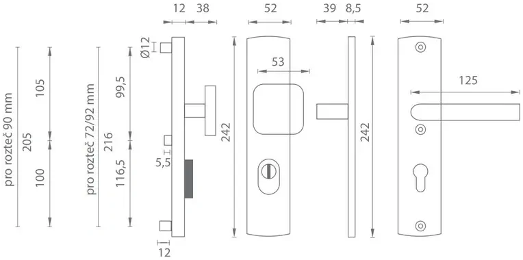 Bezpečnostní dveřní kování AXA PRESTIGE PLUS s krytem 72 mm klika/klika nerez elox