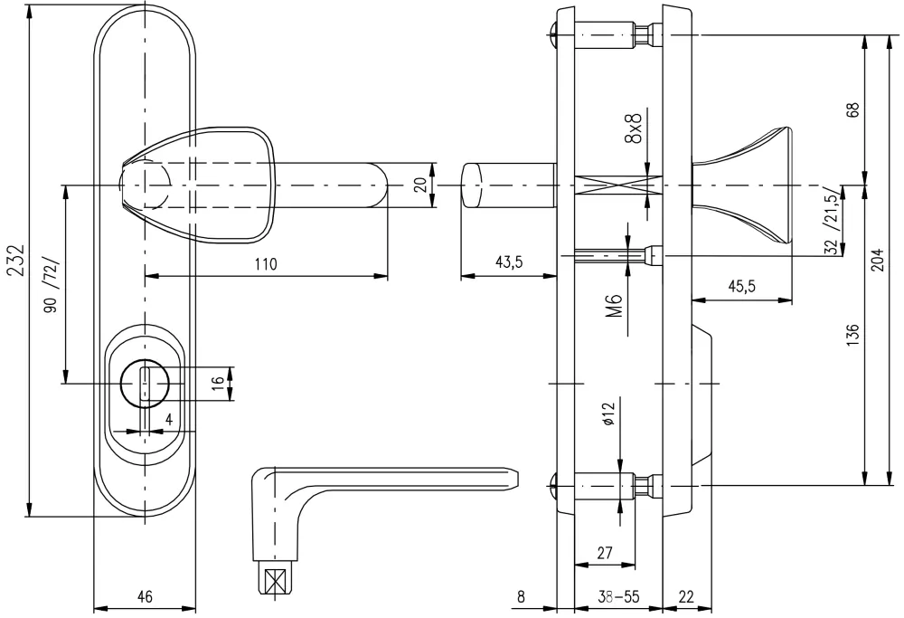 Bezpečnostní dveřní kování ROSTEX R1/O EXCLUSIVE s krytem 72 mm klika/madlo nerez matný