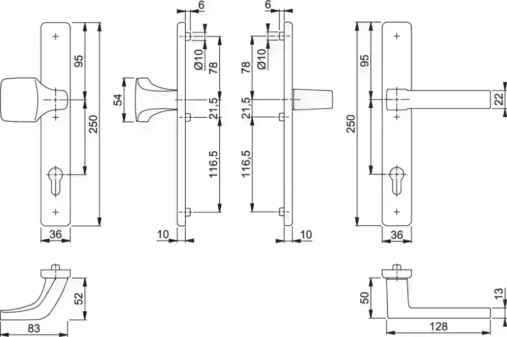 Bezpečnostní dveřní kování AUSTIN bez krytu 92 mm klika/madlo ocel elox