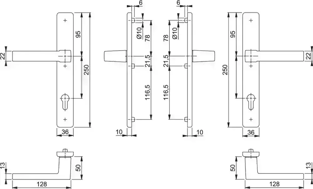 Bezpečnostní dveřní kování AUSTIN bez krytu 92 mm klika/klika bílá