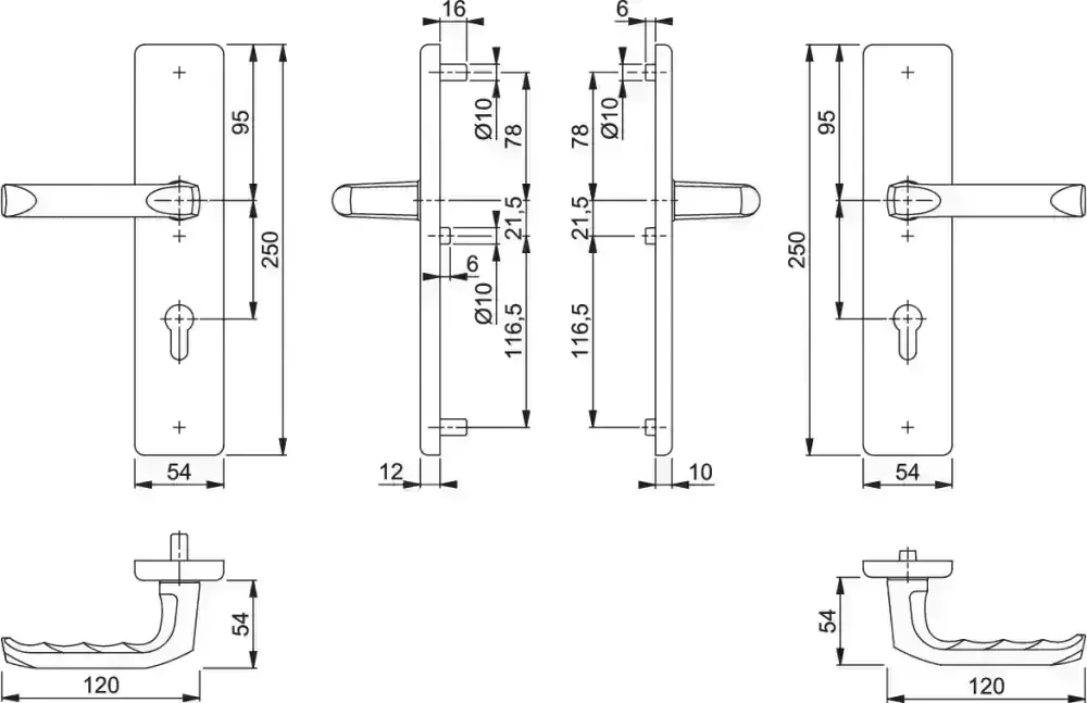 Bezpečnostní dveřní kování LONDON bez krytu 92 mm klika/klika bronz elox