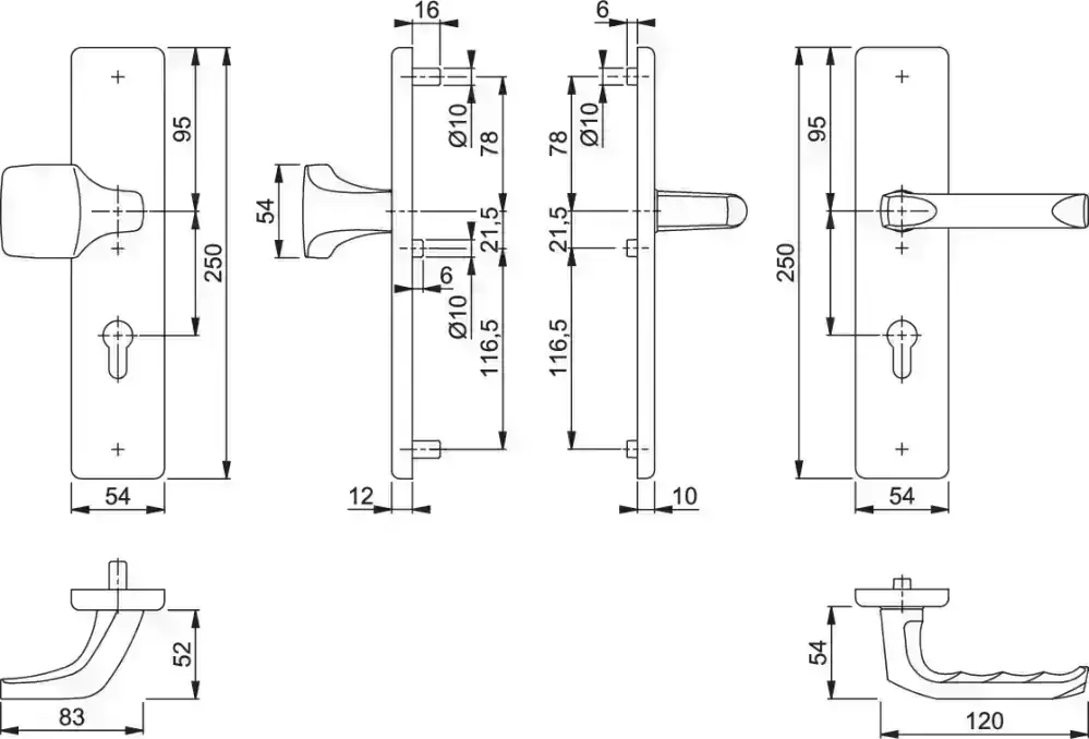Bezpečnostní dveřní kování LONDON bez krytu 92 mm klika/madlo přírodní elox