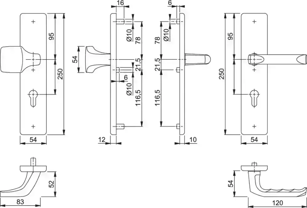 Bezpečnostní dveřní kování LONDON bez krytu 92 mm klika/madlo bílá