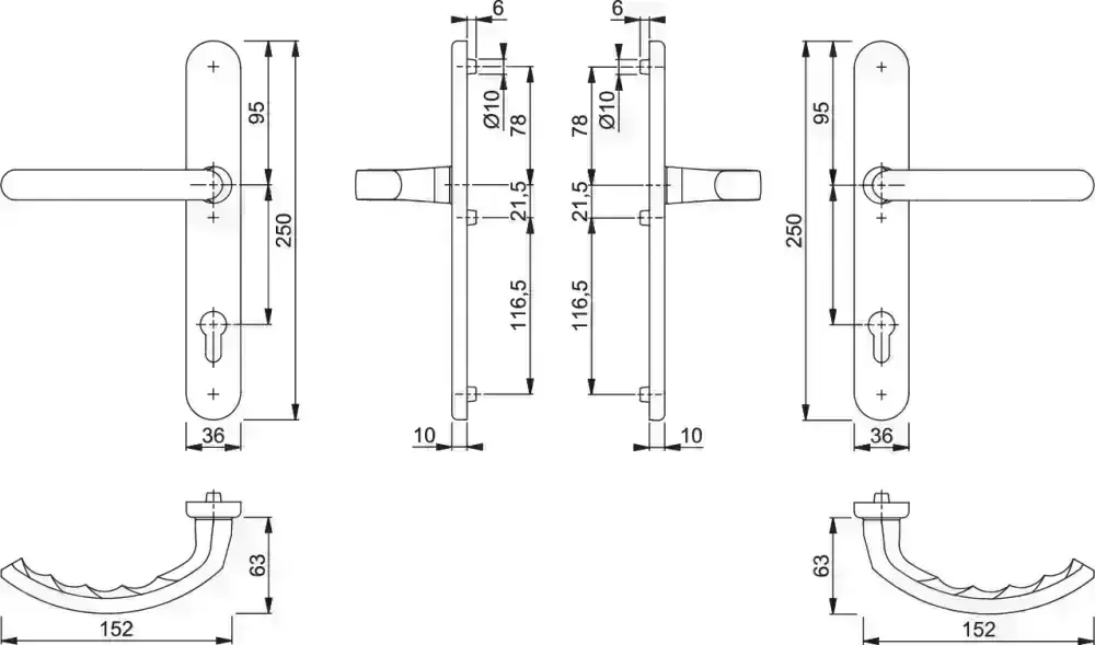 Bezpečnostní dveřní kování LUXEMBOURG bez krytu 92 mm klika/klika bronz elox