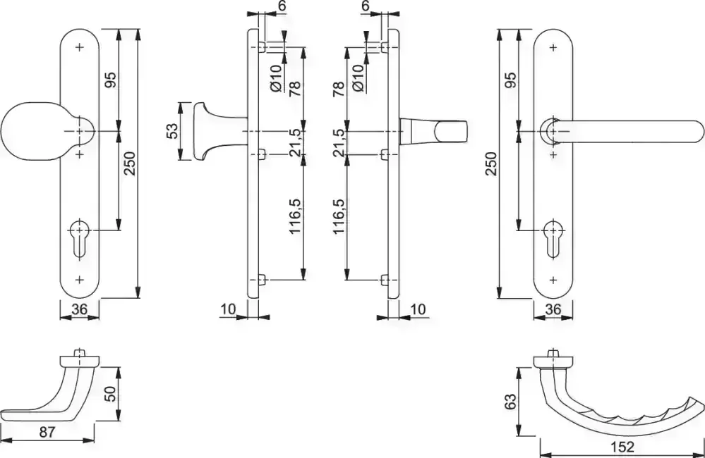 Bezpečnostní dveřní kování LUXEMBOURG bez krytu 92 mm klika/madlo bronz elox