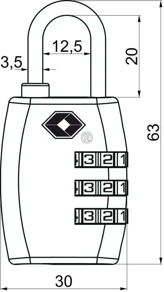 Visací zámek RV.TSA.335.C kódový černý