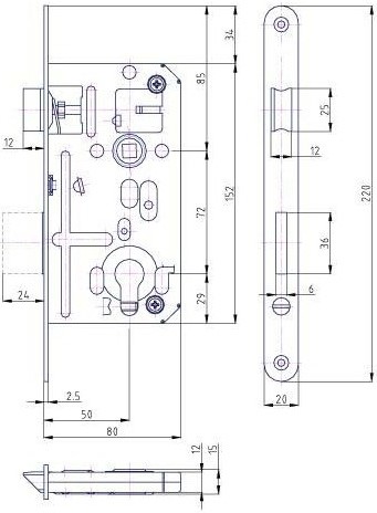 Zadlabací zámek HOBES K 133 vložkový 72/80 pravolevý