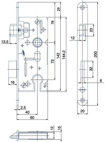 Zadlabací zámek HOBES K 105 C vložkový 72/60 pravolevý