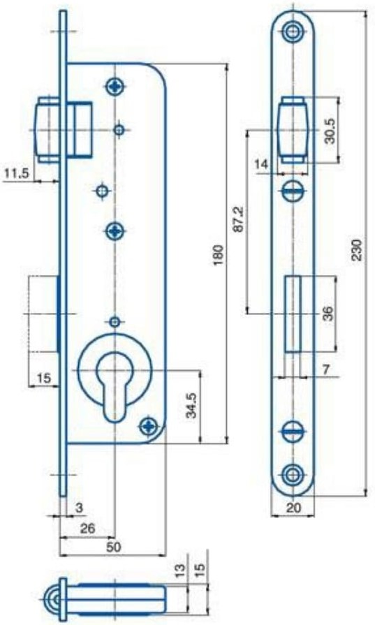 Zadlabací zámek HOBES G 222 vložkový s válečkem 50 mm pravolevý