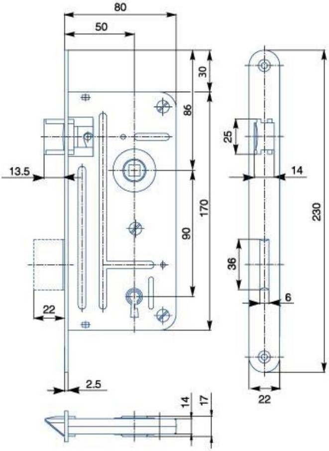 Zadlabací zámek HOBES 548 A dozický 90/80 pravolevý