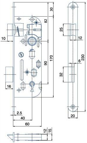 Zadlabací zámek HOBES 01-15 C pro tvarový klíč 90/60 pravolevý
