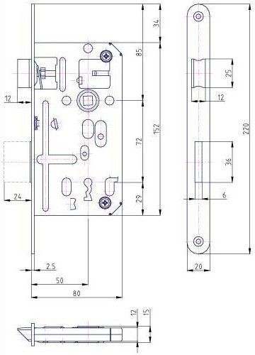 Zadlabací zámek HOBES K 134 pro tvarový klíč 72/80 pravolevý