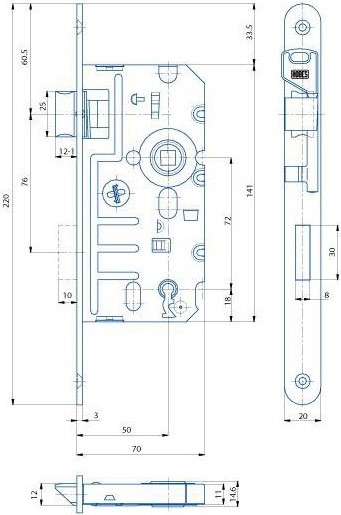 Zadlabací zámek HOBES K 240 pro tvarový klíč 72/70 pravý