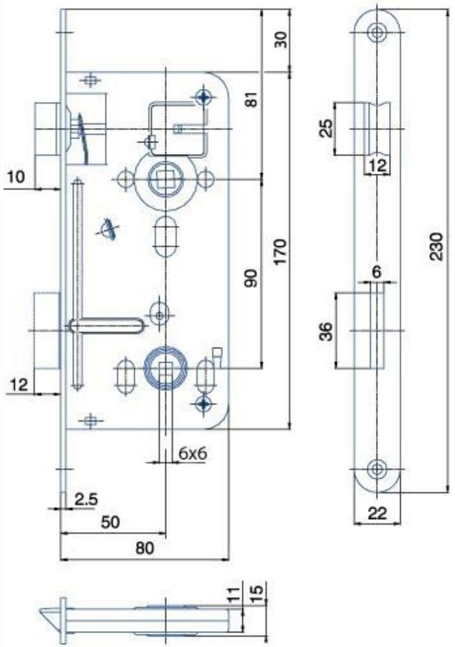 Zadlabací zámek HOBES 540 WC 90/80 pravolevý
