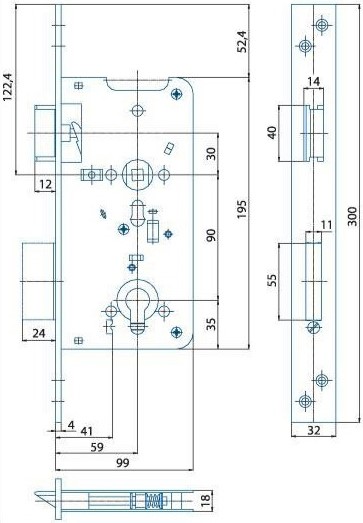 Zadlabací zámek HOBES K 131 vložkový vratový 90/99 pravolevý